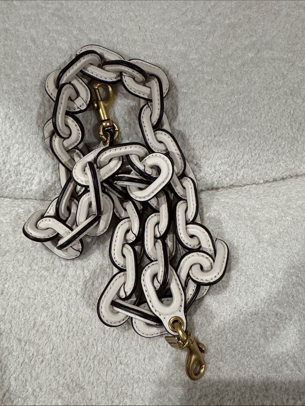 Coach White Leather Chain-Link Strap with Brass Hardware